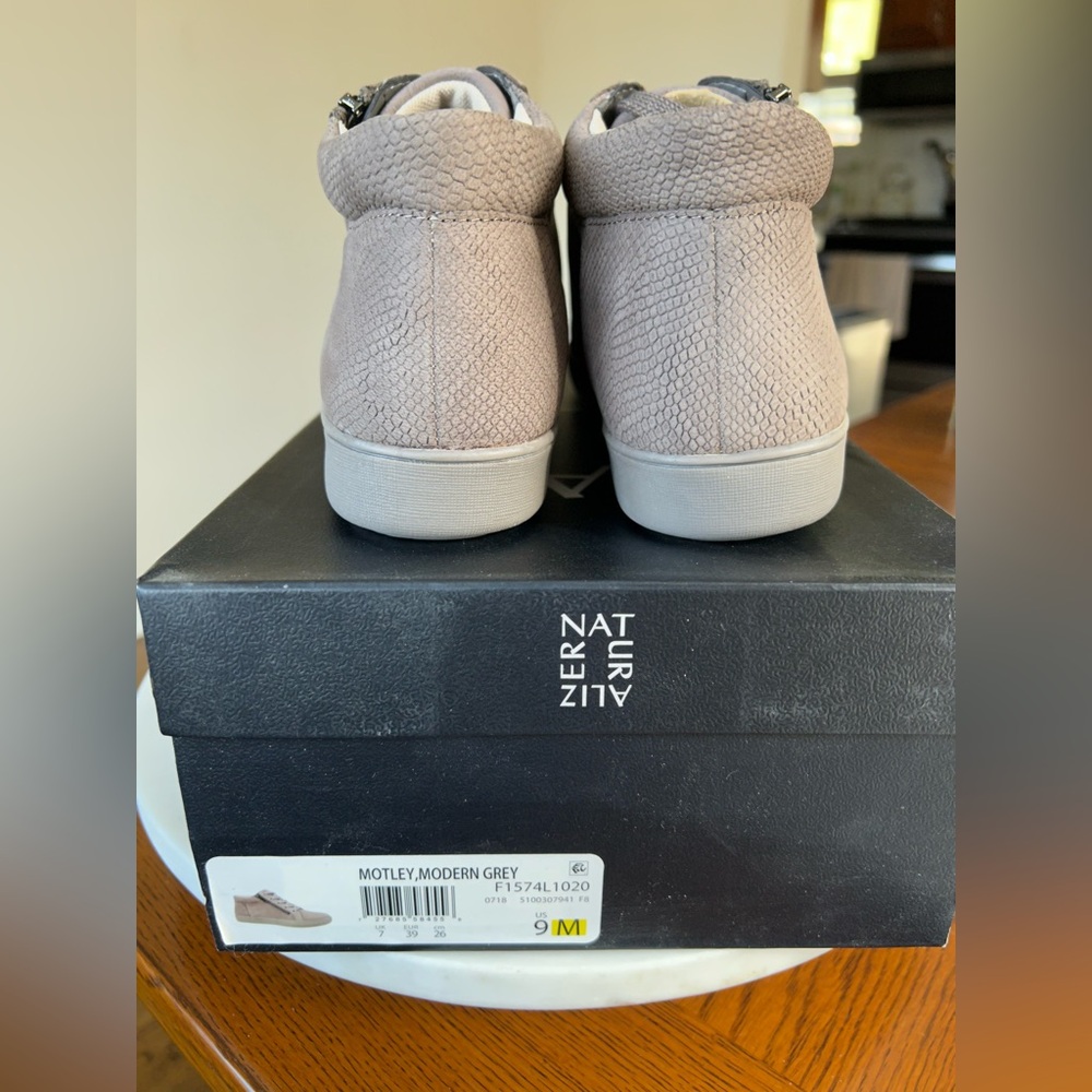 Taupe High-Top Sneakers with Zipper Detail - Picture 3 of 4